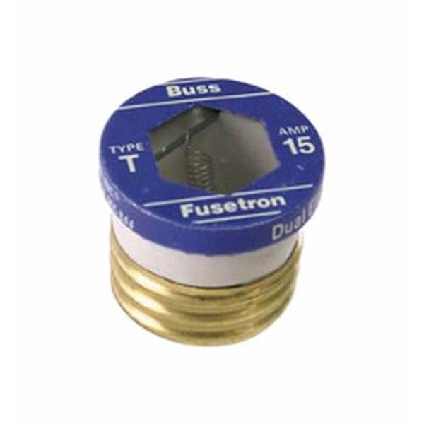 Plug Fuse, T Series, Time-Delay, 15A, 125V AC, Indicating, 10kA at 125V AC
